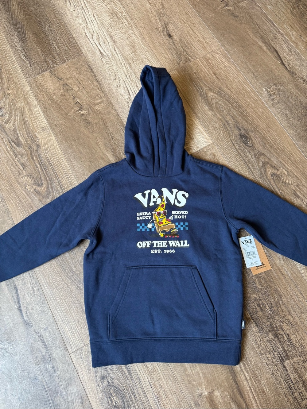 Vans Navy Pullover Hoodie with Pizza Graphic